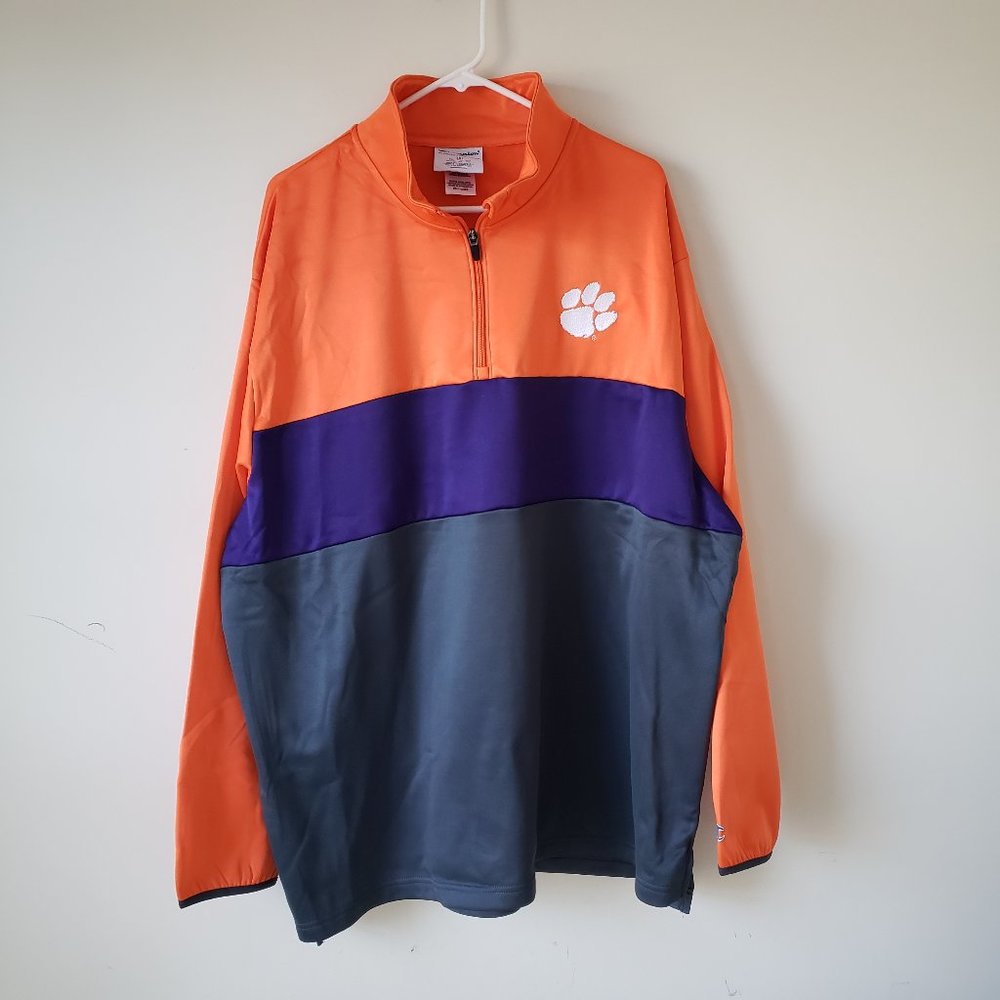 Champion Clemson Tigers 1/4 Zip Pullover Sweatshirt Men's 2XL XXL Striped NWT